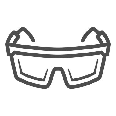 Güvenlik gözlüğü çizgisi ikonu, güvenlik mühendisliği konsepti, arka planda koruyucu gözlük tabelası, mobil ve web tasarımı için taslak biçimli yapı gözlüğü ikonu. Vektör grafikleri.