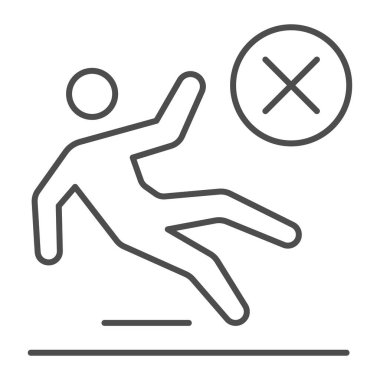 Kaygan yüzey çizgisi ikonu yok, güvenlik mühendisliği konsepti yok, beyaz arka planda kaygan zemin uyarı işareti yok, insan mobil ve web için ana hatlarda bir sembol haline geliyor. Vektör grafikleri.