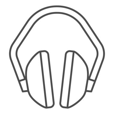 Koruyucu kulaklıklar ince çizgi ikonu, güvenlik mühendisliği konsepti, beyaz arka planda güvenlik ekipmanı tabelası, mobil ve web tasarımı için ana hatlı kulaklık ikonu. Vektör grafikleri.