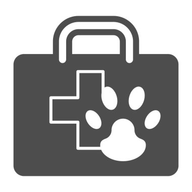 Katı hayvan ikonu, hayvan hastanesi konsepti, beyaz arka planda hayvan kliniği tabelası, taşınabilir konsept ve web tasarımı için hemşirelik çantası simgesi. Vektör grafikleri.