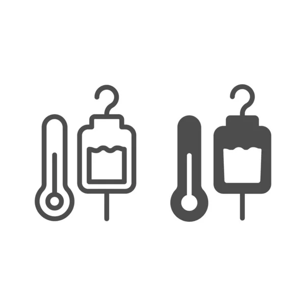 Termometer och dropper linje och fast ikon, djur sjukhus koncept, Medicinska verktyg underteckna på vit bakgrund, dropper och termometer ikon i kontur stil för mobil och webbdesign. Vektorgrafik. — Stock vektor