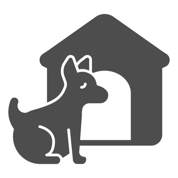 Cachorrinho e casota ícone sólido, conceito de hospital animal, sinal de casa do cão de estimação no fundo branco, cão com ícone cão-casa no estilo glifo para o conceito móvel e web design. Gráficos vetoriais. — Vetor de Stock