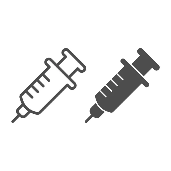 Línea de jeringa e icono sólido, concepto de hospital animal, signo de vacunación sobre fondo blanco, icono de jeringa en estilo de esquema para el concepto móvil y el diseño web. Gráficos vectoriales. — Archivo Imágenes Vectoriales