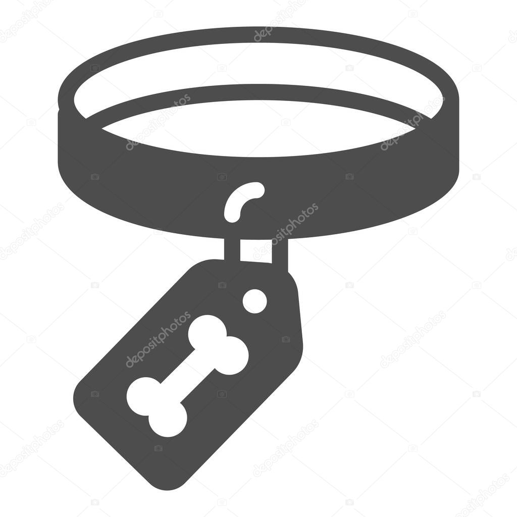 Dog Collar and Bone Tag solid icon, animal hospital concept, necklace with bone sign on white background, Bone for dog collar icon in glyph style for mobile and web design. Vector graphics