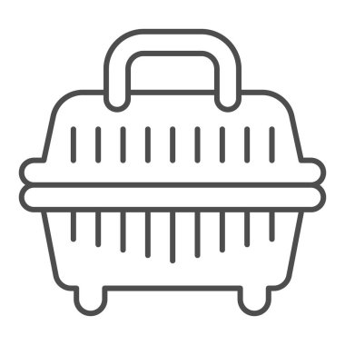 Hayvan hastanesi konsepti, hayvan hastanesi konsepti için plastik sepet, beyaz arka planda hayvan taşıyıcı işareti, mobil konsept ve web tasarımı için ana hatlı sepet ikonu. Vektör grafikleri.