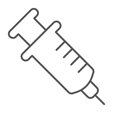 Şırınga ince çizgi ikonu, hayvan hastanesi konsepti, beyaz arka planda aşı işareti, mobil konsept ve web tasarımı için ana hatlı şırınga ikonu. Vektör grafikleri.
