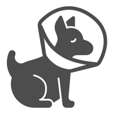Koruyucu tasması olan köpek yavrusu sağlam ikon, hayvan hastanesi konsepti beyaz arka planda Pet Elizabethan tasması, mobil web için köpek koruma konisi ikonu. Vektör grafikleri.