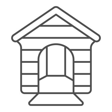 Köpek evi, ince çizgi ikonu, hayvan hastanesi konsepti, beyaz arka planda köpek kulübesi işareti, mobil konsept ve web tasarımı için taslak tarzında köpek kulübesi simgesi. Vektör grafikleri.