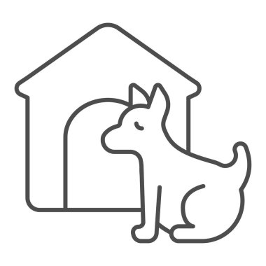 Köpek kulübesi, ince çizgi ikonu, hayvan hastanesi konsepti, beyaz arka planda evcil köpek evi tabelası, mobil konsept ve web tasarımı için tasarım tarzında köpek ev ikonu olan köpek. Vektör grafikleri.