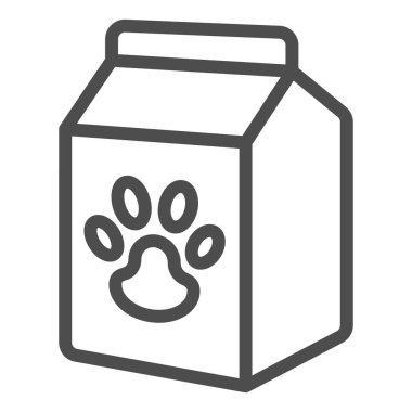 Evcil hayvan gıda kutusu ikonu, hayvan hastanesi konsepti, beyaz arka planda evcil hayvan besin tabelası, mobil konsept ve web tasarımı için ana hatları belirlenmiş yemek çantası. Vektör grafikleri.