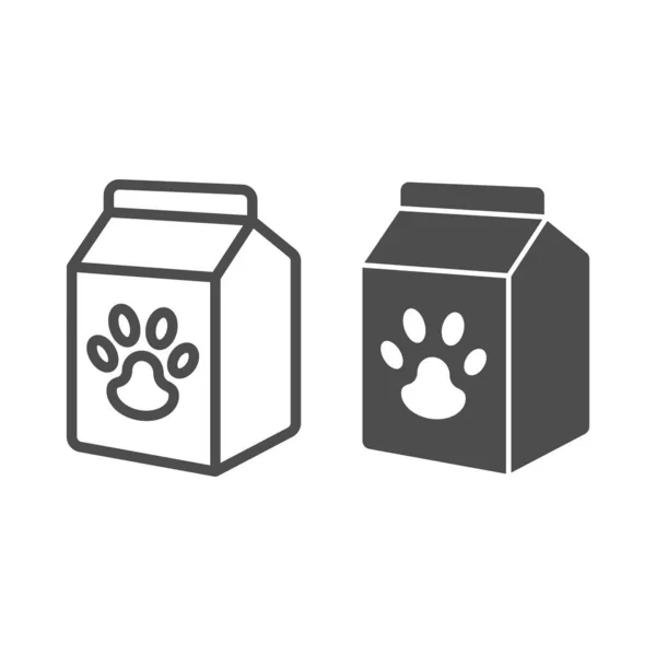 Pet food box line and solid icon, animal hospital concept, pet food sign on white background, Bag of food with paw icon in outline style for mobile concept and web design. Vector graphics. — Stock Vector