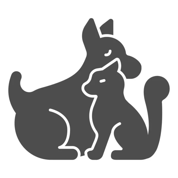 Cachorro y gato icono sólido, concepto de hospital animal, animal mascotas signo sobre fondo blanco, silueta de un gato y perro icono en estilo glifo para el concepto móvil y diseño web. Gráficos vectoriales. — Vector de stock