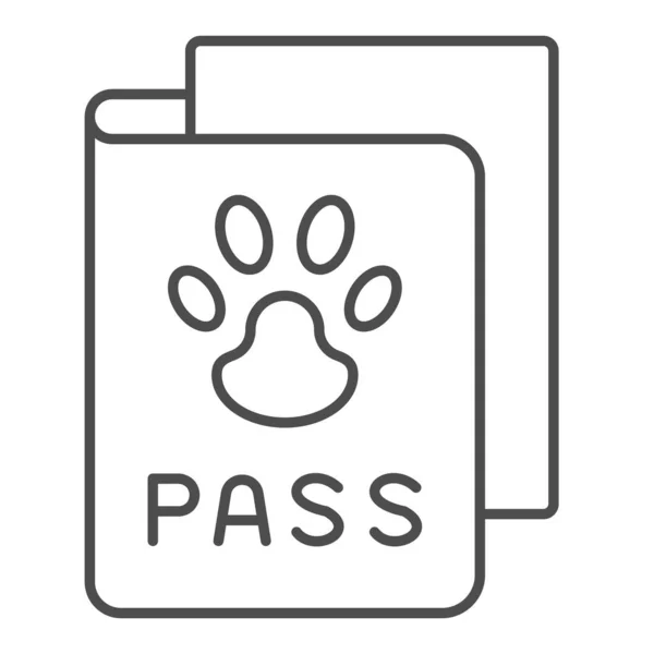 Pas ikony tenké linie mazlíčka, koncept zvířecí nemocnice, osobní pas pro cestování se psem nebo kočkou na bílém pozadí, ikona zvířecího cestovního dokladu v obrysovém stylu. Vektorová grafika. — Stockový vektor