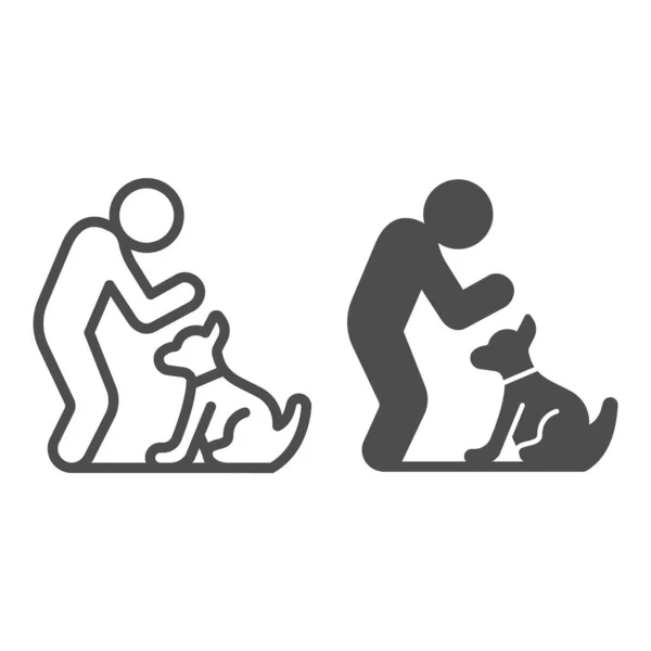 Man and dog line and solid icon, animal hospital concept, Dog training sign on white background, Person with pet icon in outline style for mobile concept and web design. Vektorová grafika. — Stockový vektor