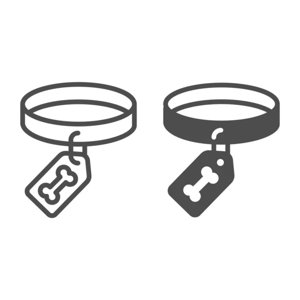 Collar de perro y etiqueta de hueso e icono sólido, concepto de hospital animal, collar con signo de hueso sobre fondo blanco, icono de collar de hueso para perro en estilo de esquema para el diseño móvil y web. Gráficos vectoriales. — Vector de stock