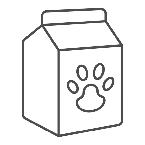 Pet food box tenká čára ikona, zvířecí nemocnice koncept, zvíře krmivo znamení na bílém pozadí, taška potravin s tlapkou ikony ve stylu obrysu pro mobilní koncept a web design. Vektorová grafika. — Stockový vektor