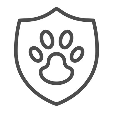 Hayvan hakları simgesi, hayvan hastanesi konsepti, beyaz arka planda Hayvan Bakımı logosu, mobil ve web tasarımı için tasarım tarzında kalkan ikonu üzerindeki hayvan pençesi. Vektör grafikleri.