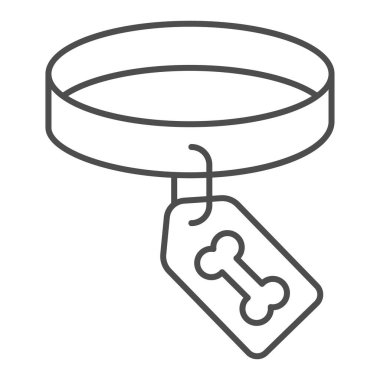 Dog Collar ve Bone Tag ince çizgi ikonu, hayvan hastanesi konsepti, beyaz arka planda kemik işareti olan kolye, tasma tasması ve mobil tasarım için tasma şeklinde köpek tasması ikonu. Vektör grafikleri.