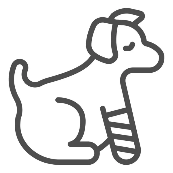 Cachorro con icono de línea de pata vendada, concepto de hospital animal, Perro con un signo de pierna lesionada sobre fondo blanco, Mascota con pata herida en icono de vendaje en estilo de esquema. Gráficos vectoriales. — Vector de stock