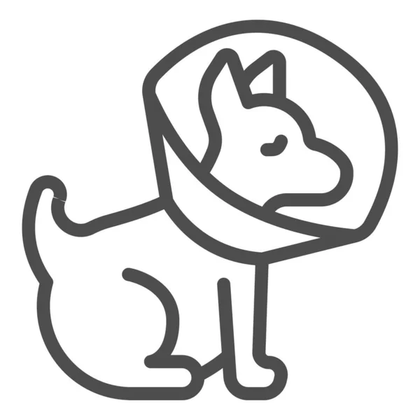 Cachorro con icono de línea de collar protector, concepto de hospital animal, signo de collar isabelino para mascotas sobre fondo blanco, icono de cono de protección para perros en estilo de esquema para móviles, web. Gráficos vectoriales. — Vector de stock