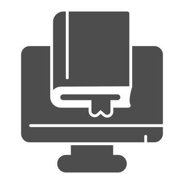 E-kitap, katı ikonu izlemek, çocuk kitabı konsepti, beyaz arka planda monoblock vektör işareti, mobil konsept ve web tasarımı için defter ve izleme şekli. Vektör grafikleri.