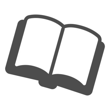 Açık kitap, dergi katı ikonu, çocuk kitabı günü konsepti, beyaz arka planda dergi vektör tabelası, mobil konsept ve web tasarımı için açık kitap kabartma tarzı. Vektör grafikleri.