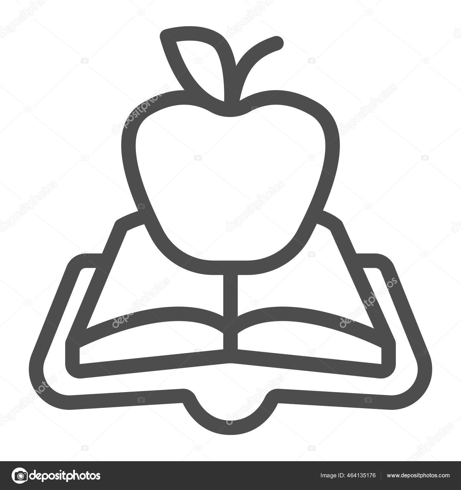 Open book green apple line icon, children book day concept, green apple  vector sign on white background, book and apple outline style for mobile  concept and web design. Vector graphics. Stock Vector, image size:1600x1700