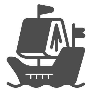 Su üzerindeki gemi katı ikon, çocuklar için kitap günü konsepti, beyaz arka planda kitap yelkeni vektör tabelası, mobil konsept ve web tasarımı için gemi tasarımı. Vektör grafikleri.