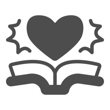 Açık bir kitap, sağlam bir ikon, çocuk kitabı günü konsepti, beyaz arka planda gemi vektör işareti olan aşk hikayesi, kitap, mobil konsept ve web tasarımı için kalp kabartma tarzı. Vektör grafikleri.