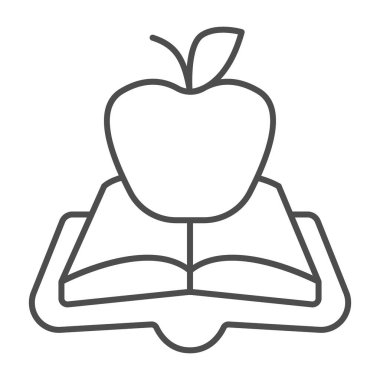 Açık yeşil elma çizgisi ikonu, çocuklar için kitap günü konsepti, beyaz arka planda yeşil elma vektörü işareti, mobil konsept ve web tasarımı için kitap ve elma tasarımı tarzı. Vektör grafikleri.