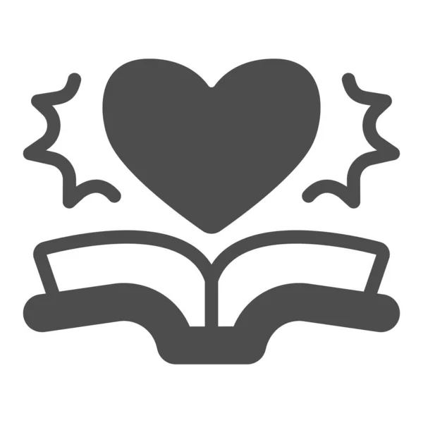 Open book, heart solid icon, children book day 컨셉트 , Love story with ship vector sign on white background, book, heart glyph style for mobile concept and web design. 벡터 그래픽. — 스톡 벡터