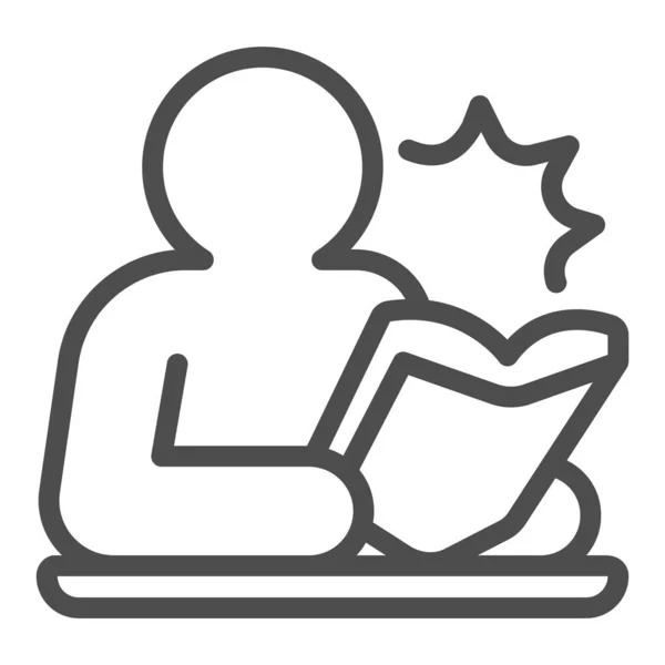 Icono de línea de libro de lectura de persona, concepto de día de libro para niños, signo de vector de lectura de hombre sobre fondo blanco, estilo de contorno de libro en manos para concepto móvil y diseño web. Gráficos vectoriales. — Archivo Imágenes Vectoriales