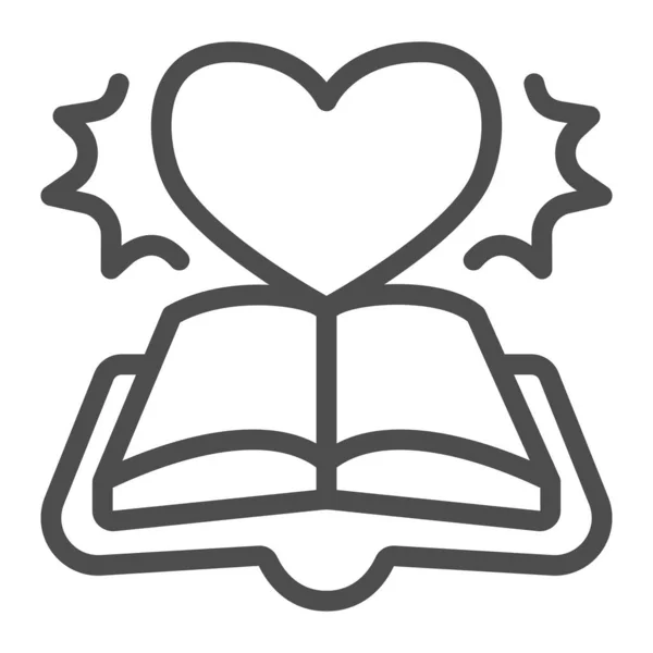 Open Book Novel Line icon, παιδικό βιβλίο έννοια ημέρα, βιβλίο και μυθιστόρημα διάνυσμα υπογράψει σε λευκό φόντο, καρδιά, μυθιστόρημα στυλ περίγραμμα για την κινητή έννοια και web design. Διανυσματικά γραφικά. — Διανυσματικό Αρχείο