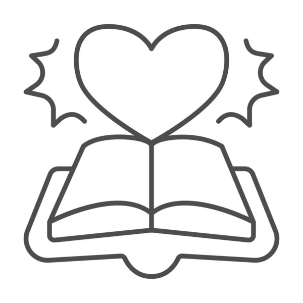 Open book novel thin line icon, παιδικό βιβλίο έννοια ημέρα, βιβλίο και μυθιστόρημα διάνυσμα υπογράψει σε λευκό φόντο, καρδιά, μυθιστόρημα στυλ περίγραμμα για την κινητή έννοια και web design. Διανυσματικά γραφικά. — Διανυσματικό Αρχείο