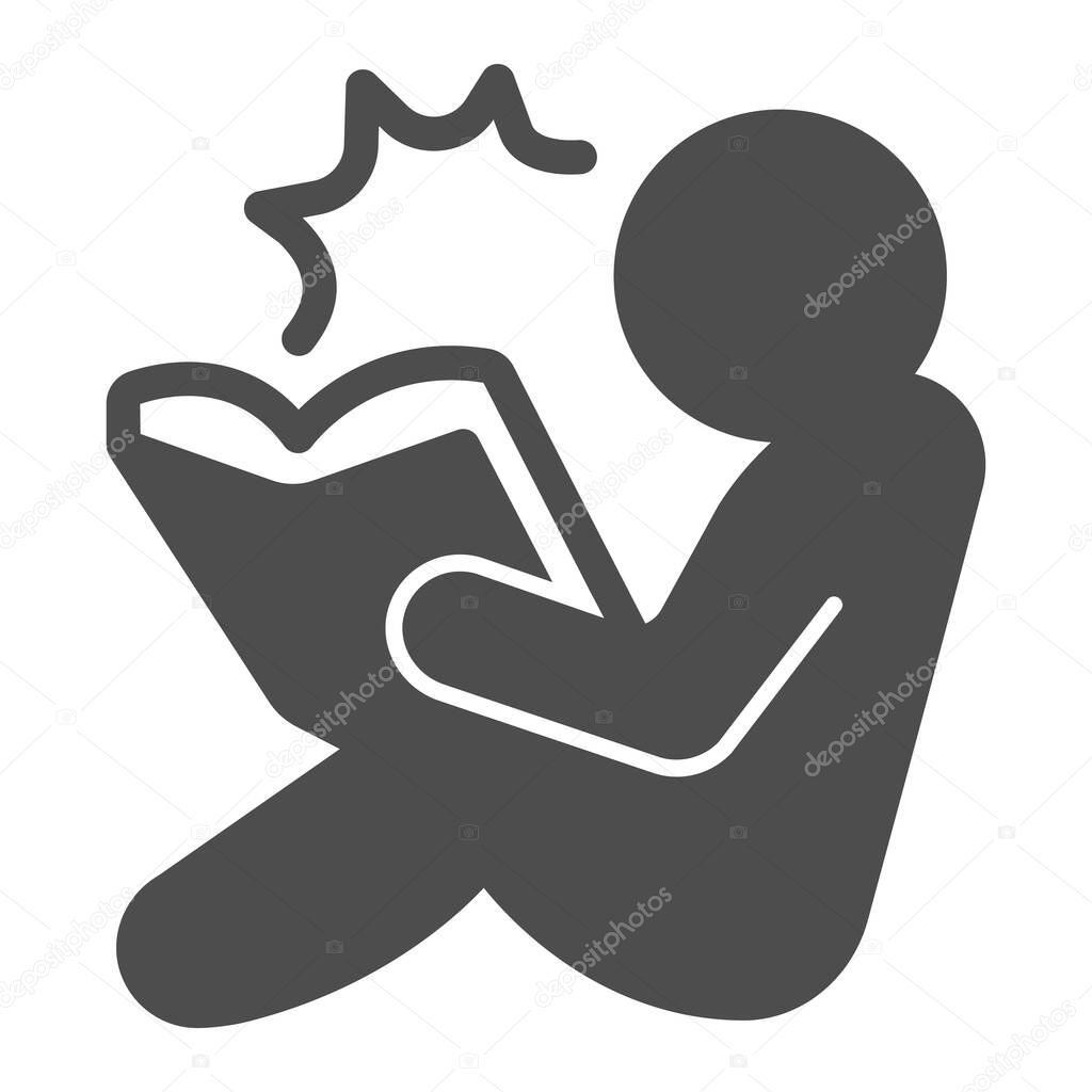 Person reading book solid icon, children book day concept, man reading vector sign on white background, woman reading glyph style for mobile concept and web design. Vector graphics.