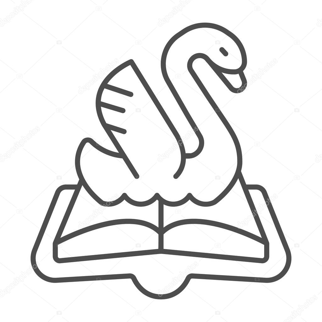 Open book, swan thin line icon, children book day concept, fairy tale vector sign on white background, open book outline style for mobile concept and web design. Vector graphics.
