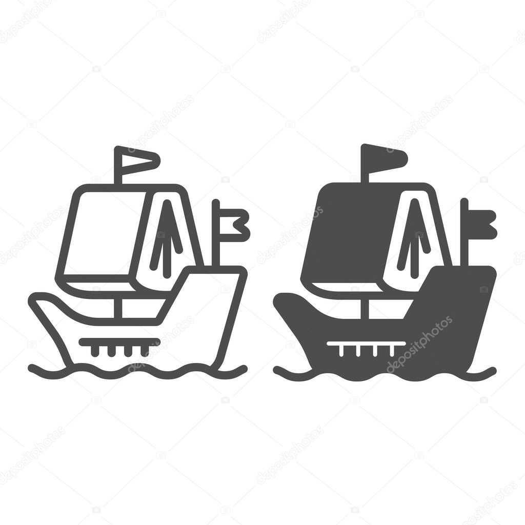 Ship on water line and solid icon, children book day concept, book sail vector sign on white background, ship on water outline style for mobile concept and web design. Vector graphics.