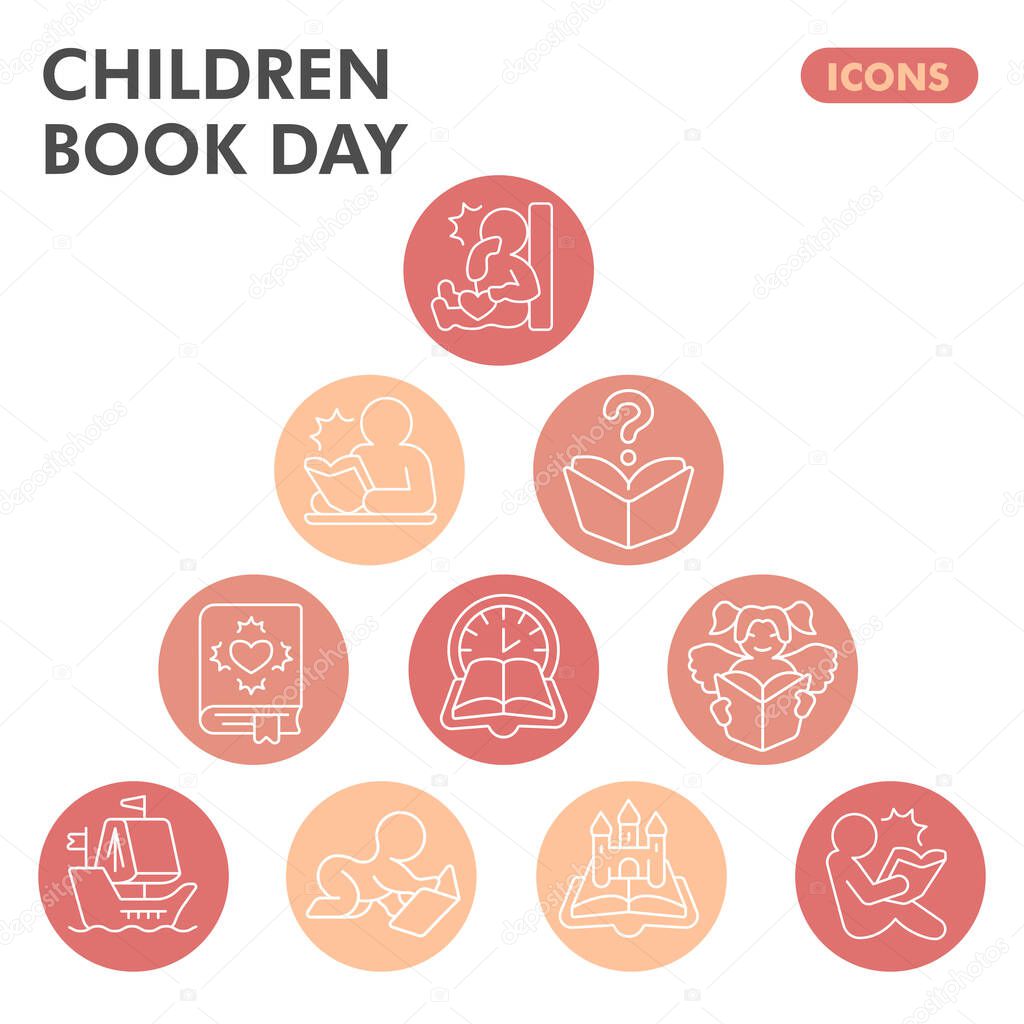 Modern children book day Infographic design template. book inphographic visualization with nine steps round design on white background. book day template for presentation. Infographic illustration.