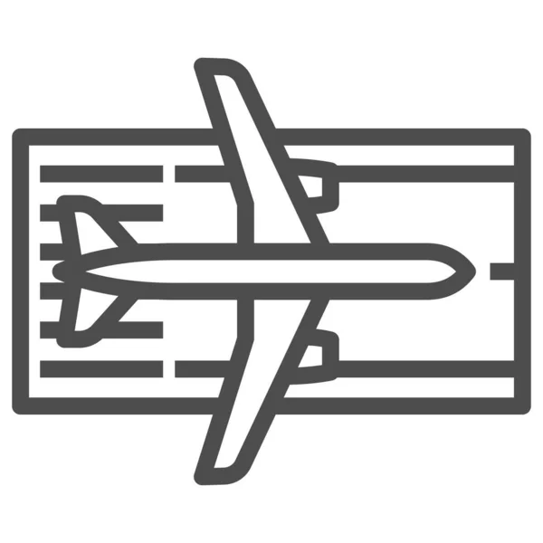 Avion sur l'icône de la ligne de piste, concept des compagnies aériennes, panneau vectoriel de piste sur fond blanc, avion sur le style de contour de piste pour concept mobile et conception web. Graphiques vectoriels. — Image vectorielle