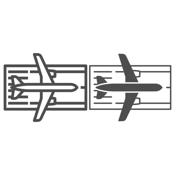 Flugzeug auf der Landebahn und solides Symbol, Fluggesellschaften Konzept, Startbahn Vektorschild auf weißem Hintergrund, Flugzeug auf der Landebahn Umriss Stil für mobiles Konzept und Web-Design. Vektorgrafik. — Stockvektor