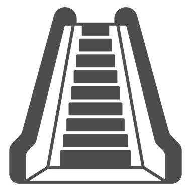 Yürüyen merdiven katı ikonu, havayolu konsepti, beyaz arka planda havaalanı yürüyen merdiven vektör işareti, mobil konsept ve web tasarımı için yürüyen merdiven kontrol glifleri tarzı. Vektör grafikleri.