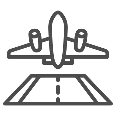 Uçak kalkış çizgisi simgesi, havayolu konsepti, beyaz arka planda uçak vektör levhası, mobil konsept ve web tasarımı için uçak kalkış stili. Vektör grafikleri.