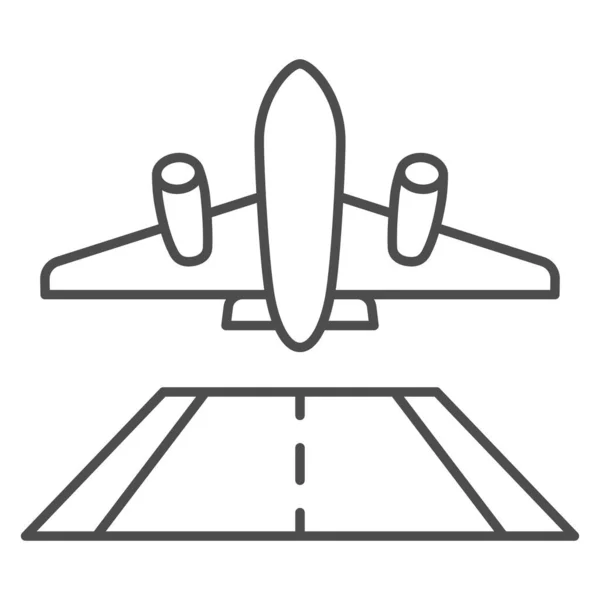 Avión despegar icono de línea delgada, concepto de aerolíneas, despegar signo de vector plano sobre fondo blanco, avión despegar estilo de esquema para el concepto móvil y diseño web. Gráficos vectoriales. — Vector de stock