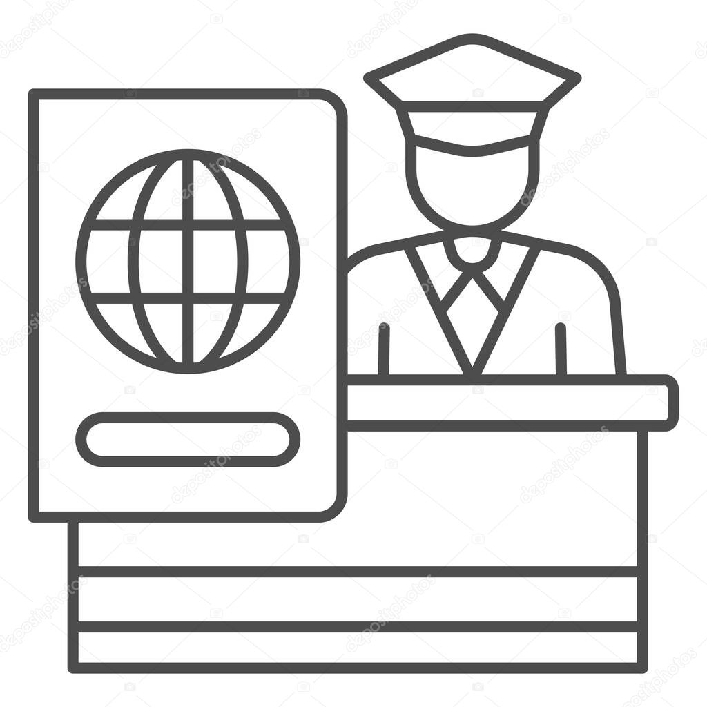 Customs officer thin line icon, airlines concept, customs control vector sign on white background, customs control outline style for mobile concept and web design. Vector graphics.