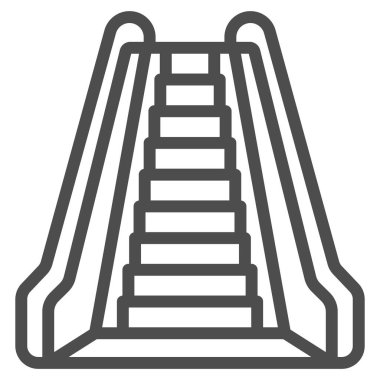 Yürüyen merdiven çizgisi ikonu, havayolu konsepti, beyaz arka planda havaalanı yürüyen merdiven vektör tabelası, mobil konsept ve web tasarımı için yürüyen merdiven kontrol tasarımı tarzı. Vektör grafikleri.