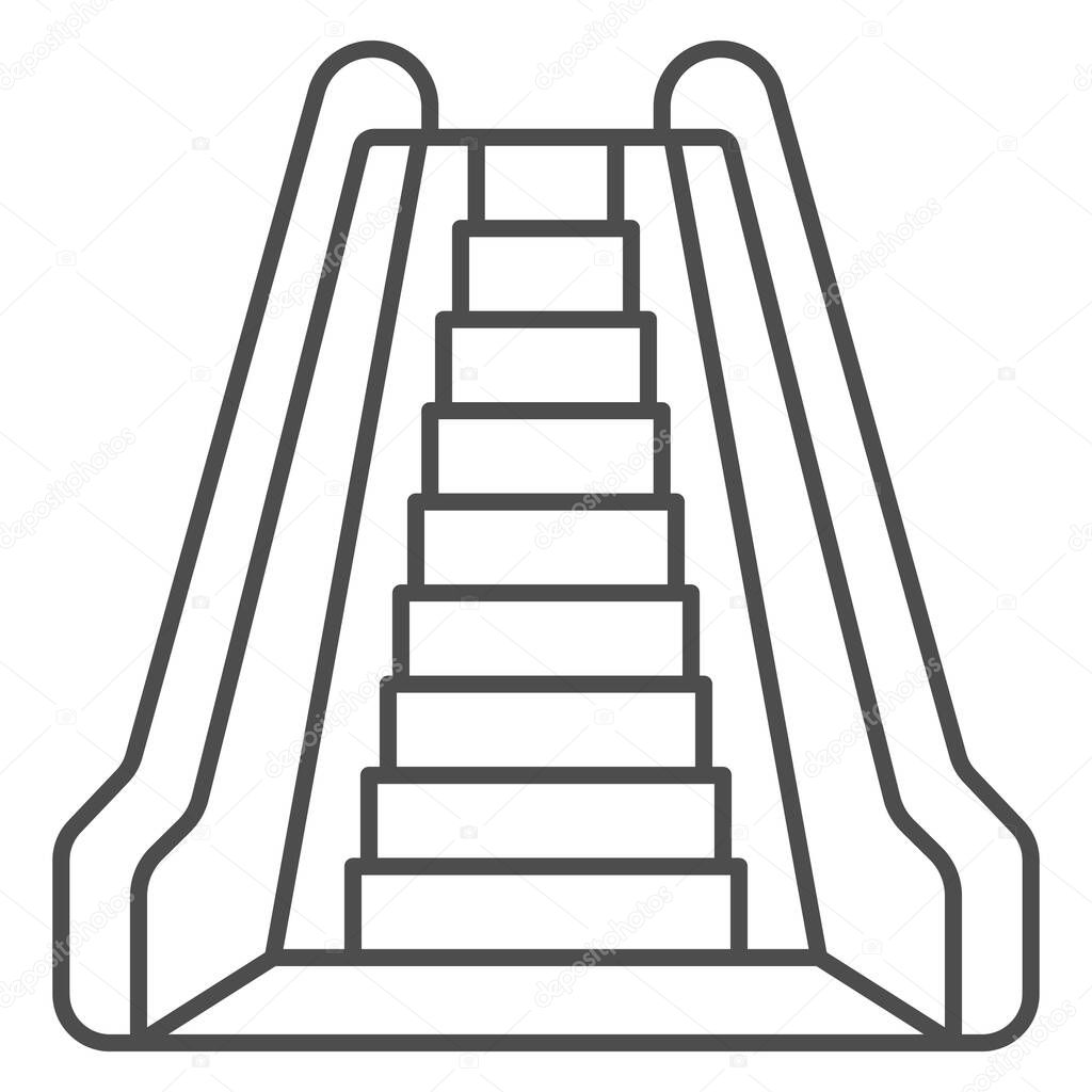 Escalator thin line icon, airlines concept, airport escalator vector sign on white background, escalator control outline style for mobile concept and web design. Vector graphics