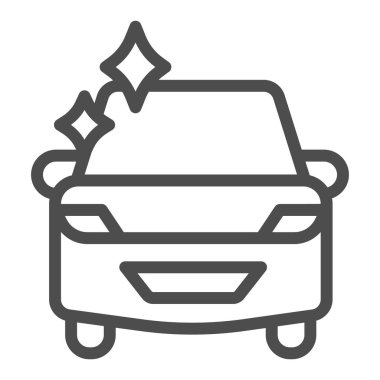Temiz, parlak araba çizgisi ikonu, araba yıkama konsepti, beyaz arka planda araba yıkama tabelası, mobil ve web tasarımı için taslak tarzında dezenfekte edilmiş araç ikonu. Vektör grafikleri.