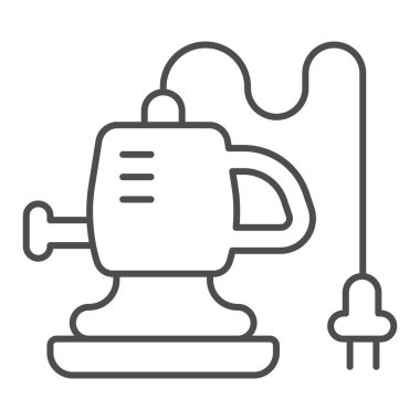 Araba cilalama makinesi, ince çizgi ikonu, araba yıkama konsepti, beyaz arka planda güçlü elektrik hava üfleyici tabelası, bir ana ve bir ek kabza ikonu olan Polisher. Vektör.