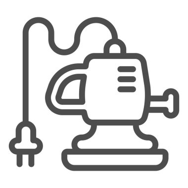 Araba cilalama makinesi çizgisi ikonu, araba yıkama konsepti, beyaz arka planda güçlü elektrik hava üfleyici tabelası, bir ana ve bir ek kabza ikonu olan Polisher. Vektör.