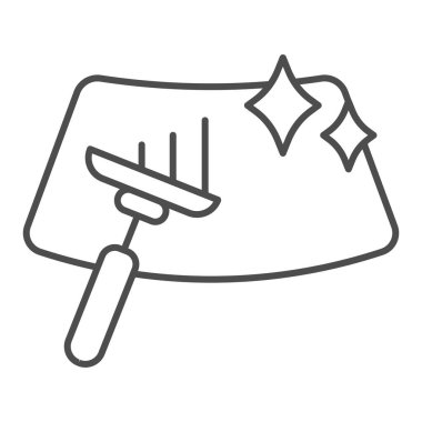 Temiz araba ön camı, kazıyıcı, ince çizgi ikonu, araba yıkama konsepti, beyaz arka planda cam temizleme tabelası, cam silikonlu temiz araba ön camı. Vektör grafikleri.